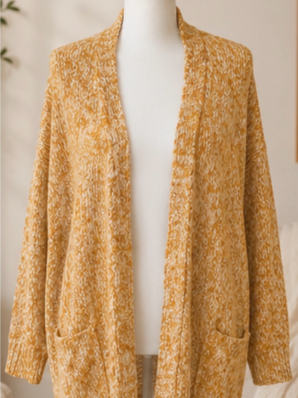 LOFT Outlet Marled Yellow Open Front Cardigan Sweater XL